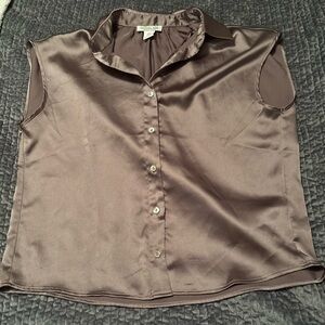 Tan/light brown silky sleeveless blouse